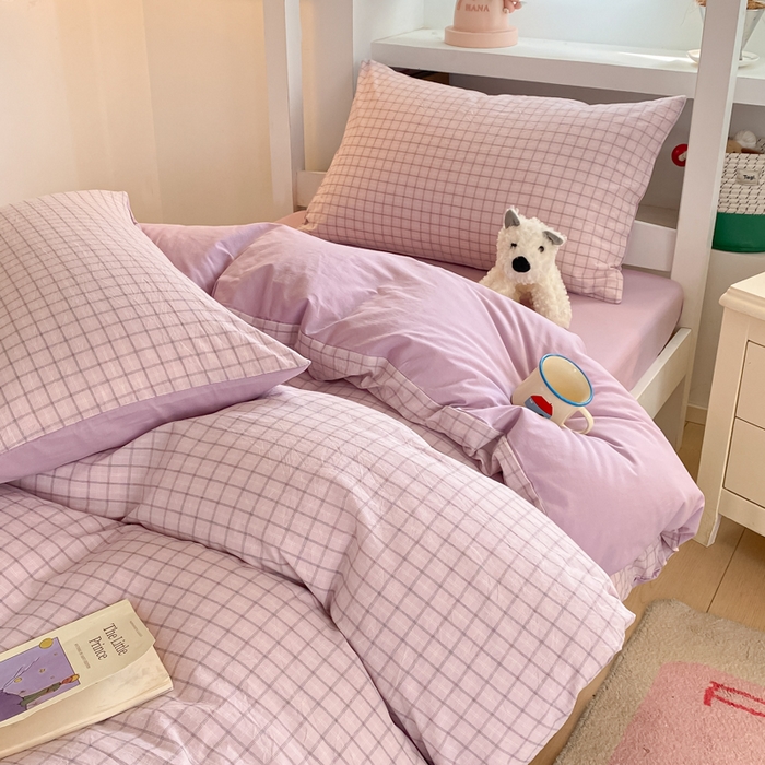 91家纺网 家纺一手货源 找家纺 寐居家纺 2025新款亲肤舒适全棉纯棉色织水洗棉学生三件套 哈曼-粉