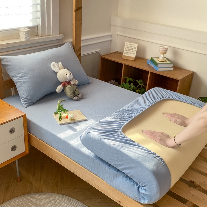 恋人优选 2025新款儿童学生宿舍上下铺全棉纯棉色织床笠单品单床笠床笠单件-无标款系列二 浅蓝