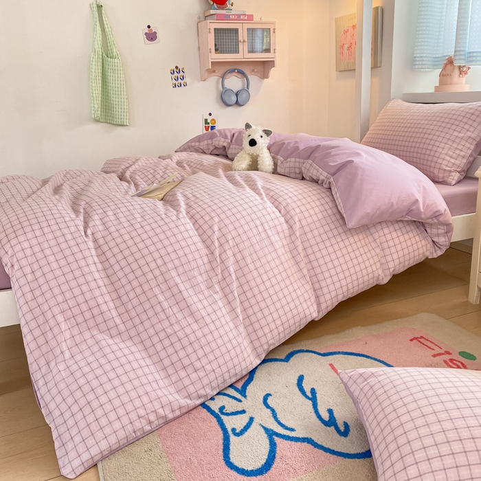 91家纺网 家纺一手货源 找家纺 寐居家纺 2025新款亲肤舒适全棉纯棉色织水洗棉学生三件套 哈曼-粉