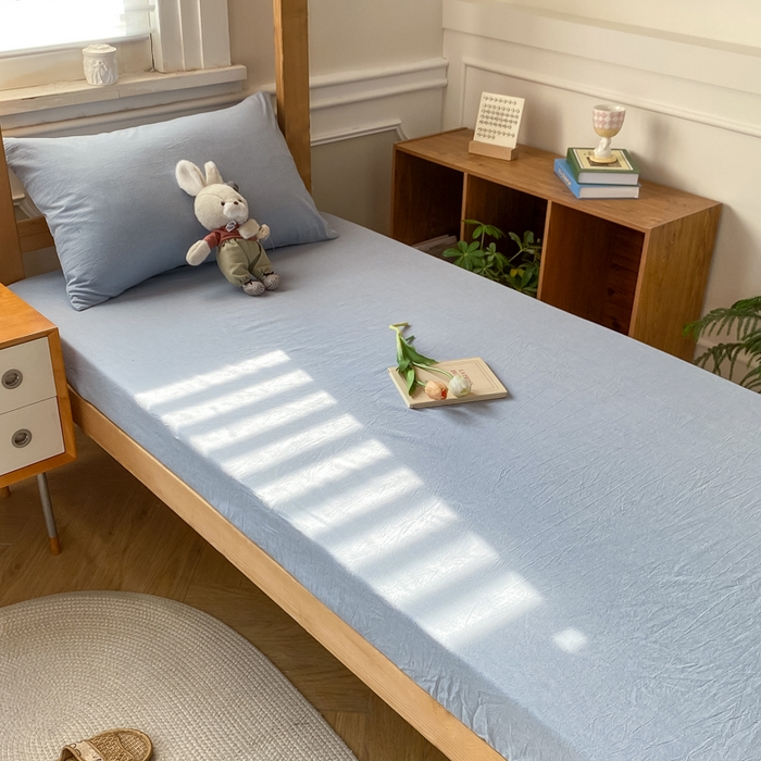 91家纺网 家纺一手货源 找家纺 恋人优选 2025新款儿童学生宿舍上下铺全棉纯棉色织床笠单品单床笠床笠单件-无标款系列二 浅蓝