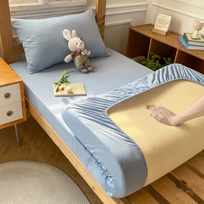 91家纺网 家纺一手货源 找家纺 恋人优选 2025新款儿童学生宿舍上下铺全棉纯棉色织床笠单品单床笠床笠单件-无标款系列二 浅蓝