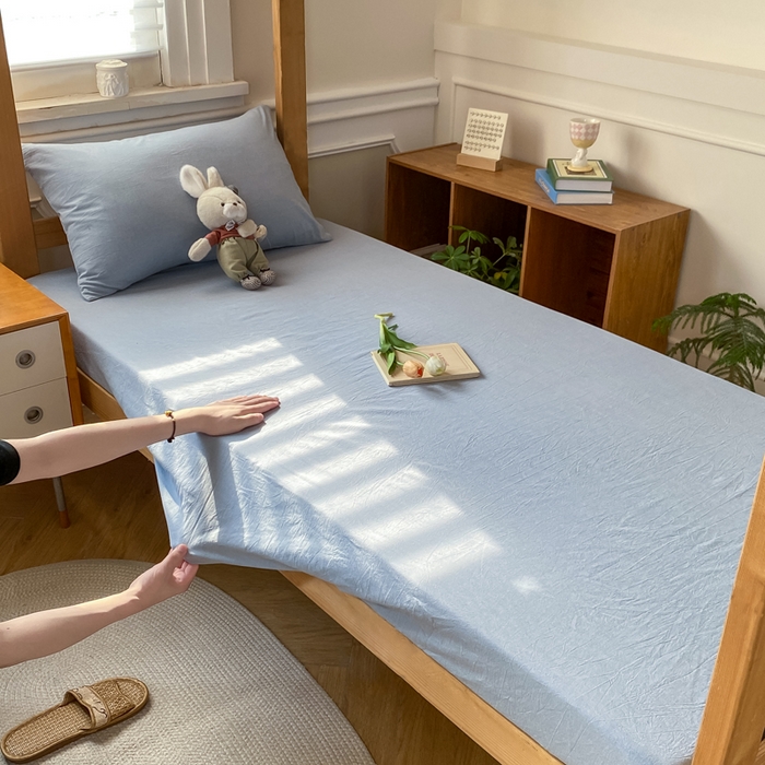 91家纺网 家纺一手货源 找家纺 恋人优选 2025新款儿童学生宿舍上下铺全棉纯棉色织床笠单品单床笠床笠单件-无标款系列二 浅蓝