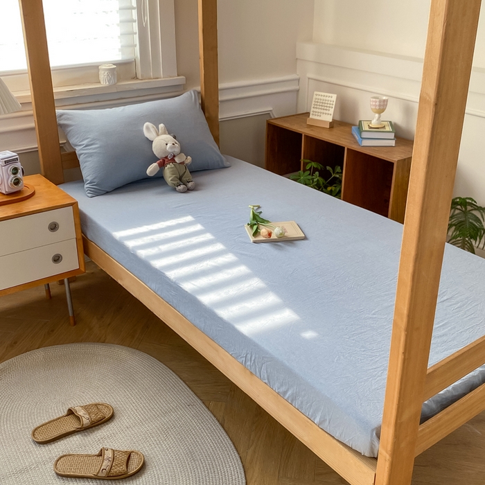 91家纺网 家纺一手货源 找家纺 恋人优选 2025新款儿童学生宿舍上下铺全棉纯棉色织床笠单品单床笠床笠单件-无标款系列二 浅蓝