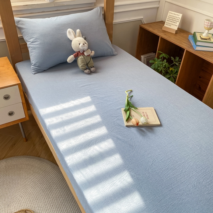 91家纺网 家纺一手货源 找家纺 恋人优选 2025新款儿童学生宿舍上下铺全棉纯棉色织床笠单品单床笠床笠单件-无标款系列二 浅蓝