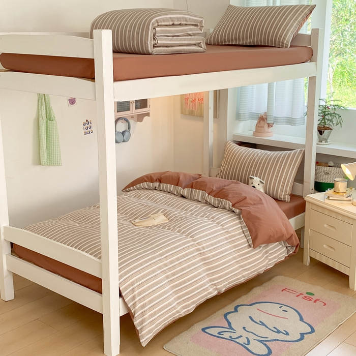 寐居家纺 2025新款亲肤舒适全棉纯棉色织水洗棉学生三件套 布丁-咖