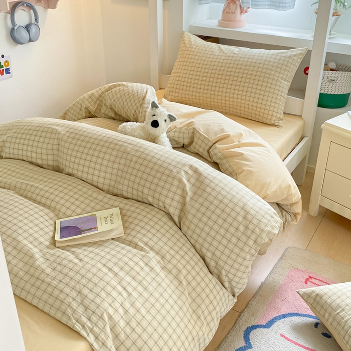 91家纺网 家纺一手货源 找家纺 寐居家纺 2025新款亲肤舒适全棉纯棉色织水洗棉学生三件套 哈曼-黄