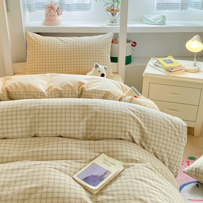 91家纺网 家纺一手货源 找家纺 寐居家纺 2025新款亲肤舒适全棉纯棉色织水洗棉学生三件套 哈曼-黄