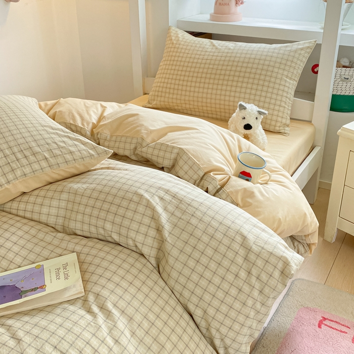 91家纺网 家纺一手货源 找家纺 寐居家纺 2025新款亲肤舒适全棉纯棉色织水洗棉学生三件套 哈曼-黄