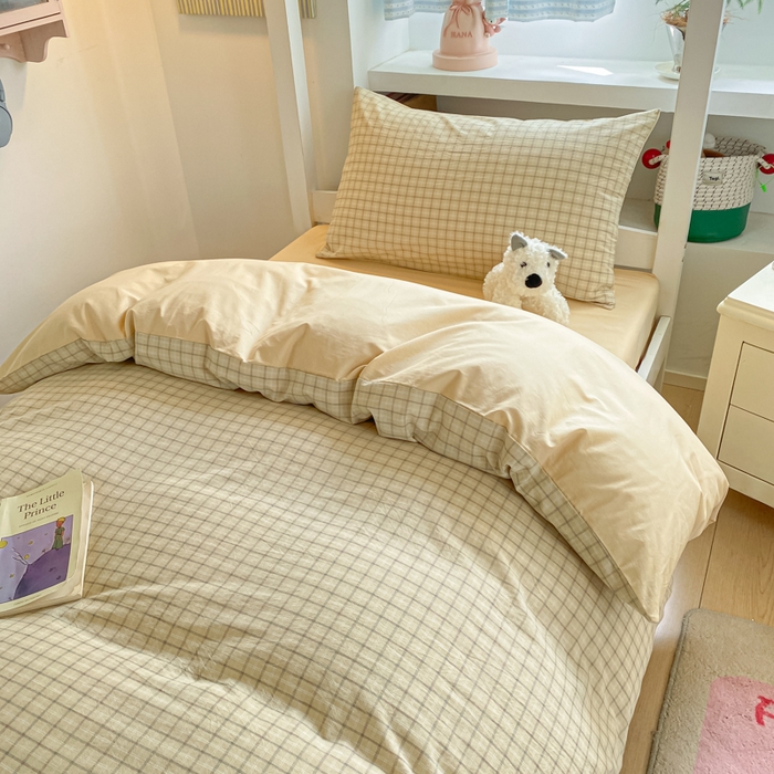 91家纺网 家纺一手货源 找家纺 寐居家纺 2025新款亲肤舒适全棉纯棉色织水洗棉学生三件套 哈曼-黄