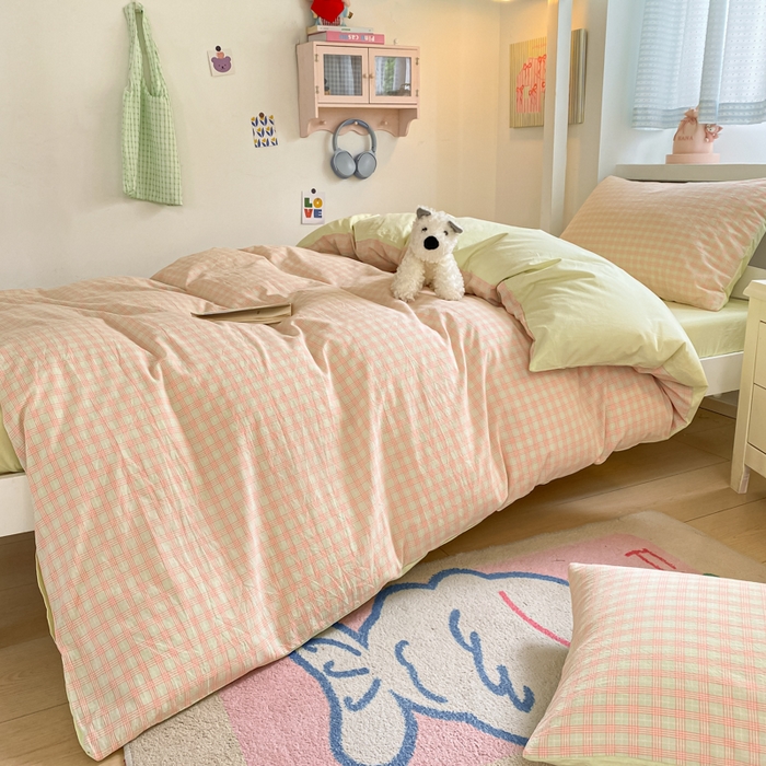 91家纺网 家纺一手货源 找家纺 寐居家纺 2025新款亲肤舒适全棉纯棉色织水洗棉学生三件套 莫尼-红