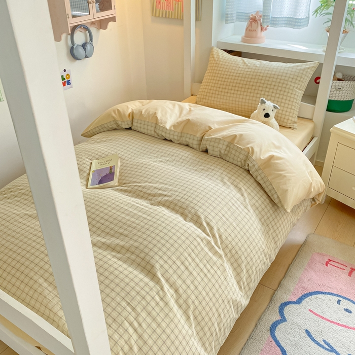 91家纺网 家纺一手货源 找家纺 寐居家纺 2025新款亲肤舒适全棉纯棉色织水洗棉学生三件套 哈曼-黄