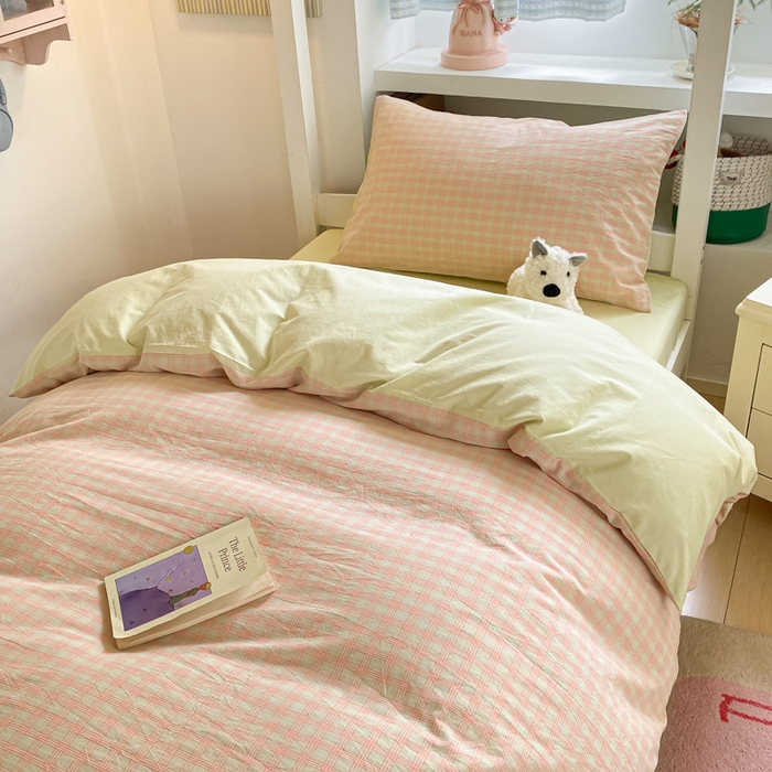 91家纺网 家纺一手货源 找家纺 寐居家纺 2025新款亲肤舒适全棉纯棉色织水洗棉学生三件套 莫尼-红