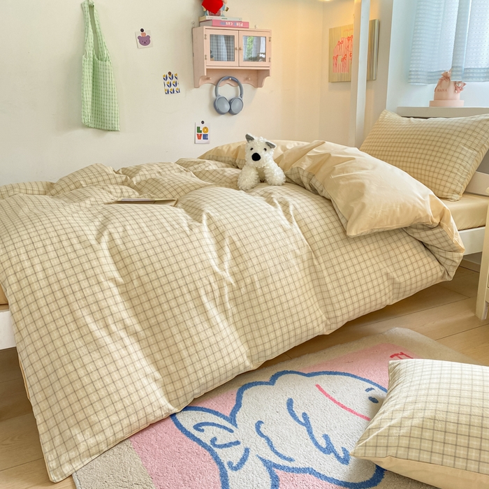 91家纺网 家纺一手货源 找家纺 寐居家纺 2025新款亲肤舒适全棉纯棉色织水洗棉学生三件套 哈曼-黄