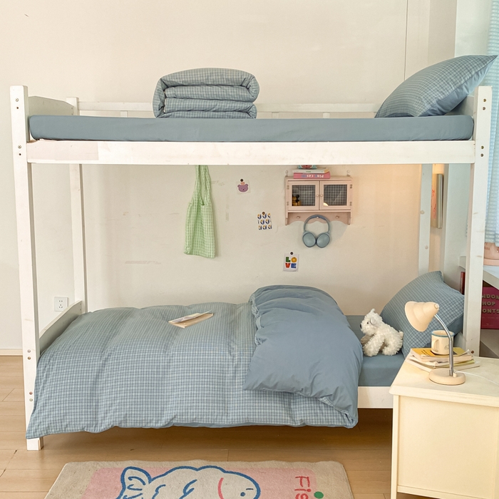 91家纺网 家纺一手货源 找家纺 寐居家纺 2025新款亲肤舒适全棉纯棉色织水洗棉学生三件套 莫尼-蓝