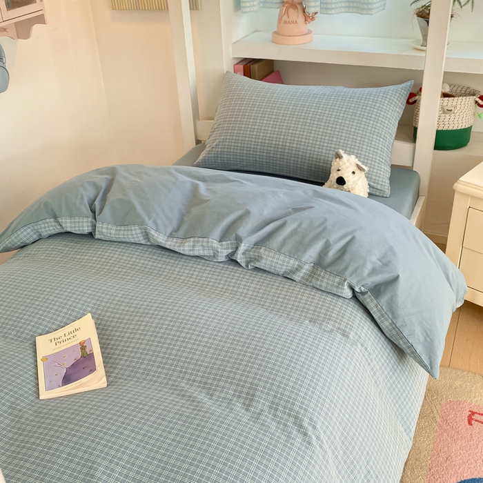 91家纺网 家纺一手货源 找家纺 寐居家纺 2025新款亲肤舒适全棉纯棉色织水洗棉学生三件套 莫尼-蓝