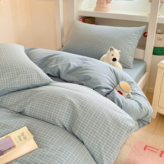 91家纺网 家纺一手货源 找家纺 寐居家纺 2025新款亲肤舒适全棉纯棉色织水洗棉学生三件套 莫尼-蓝