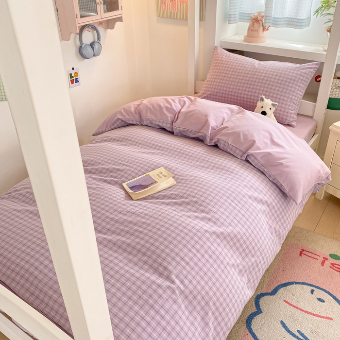 91家纺网 家纺一手货源 找家纺 寐居家纺 2025新款亲肤舒适全棉纯棉色织水洗棉学生三件套 哈曼-紫