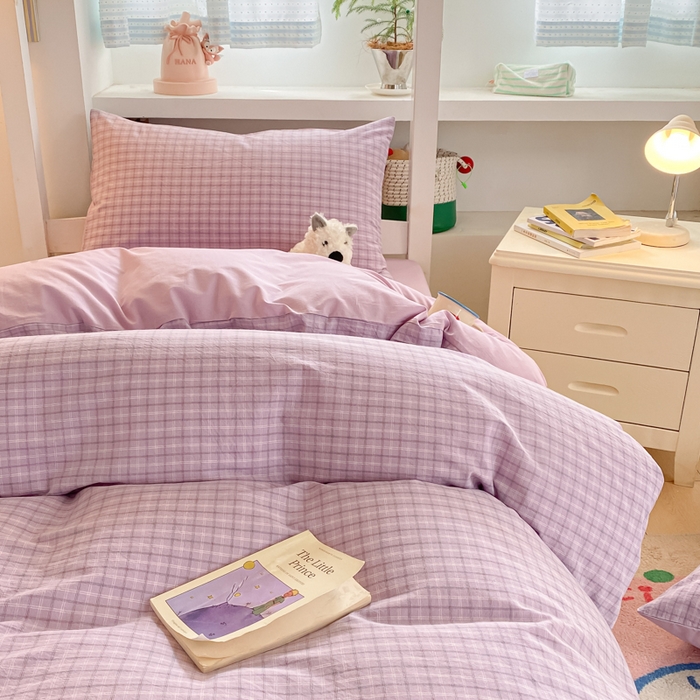 91家纺网 家纺一手货源 找家纺 寐居家纺 2025新款亲肤舒适全棉纯棉色织水洗棉学生三件套 哈曼-紫