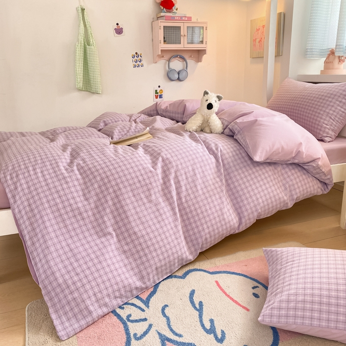 91家纺网 家纺一手货源 找家纺 寐居家纺 2025新款亲肤舒适全棉纯棉色织水洗棉学生三件套 哈曼-紫