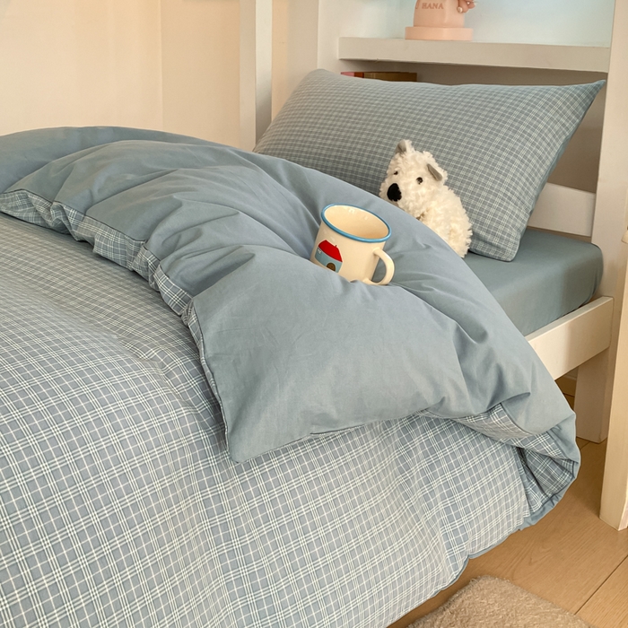 91家纺网 家纺一手货源 找家纺 寐居家纺 2025新款亲肤舒适全棉纯棉色织水洗棉学生三件套 莫尼-蓝