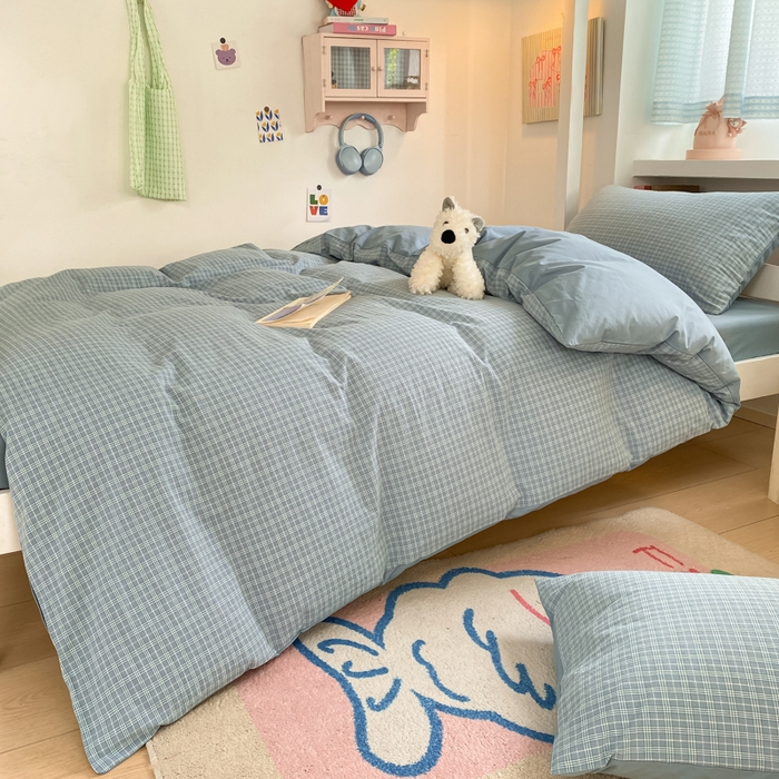 91家纺网 家纺一手货源 找家纺 寐居家纺 2025新款亲肤舒适全棉纯棉色织水洗棉学生三件套 莫尼-蓝