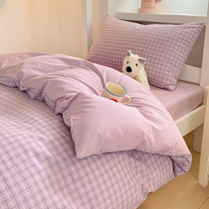 91家纺网 家纺一手货源 找家纺 寐居家纺 2025新款亲肤舒适全棉纯棉色织水洗棉学生三件套 哈曼-紫