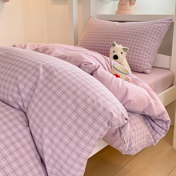 91家纺网 家纺一手货源 找家纺 寐居家纺 2025新款亲肤舒适全棉纯棉色织水洗棉学生三件套 哈曼-紫