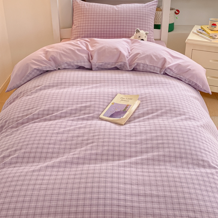 91家纺网 家纺一手货源 找家纺 寐居家纺 2025新款亲肤舒适全棉纯棉色织水洗棉学生三件套 哈曼-紫