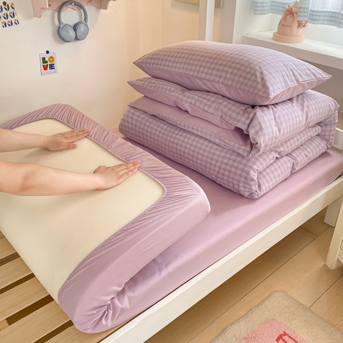 91家纺网 家纺一手货源 找家纺 寐居家纺 2025新款亲肤舒适全棉纯棉色织水洗棉学生三件套 哈曼-紫