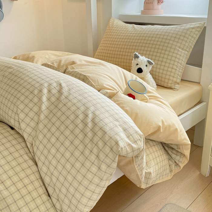 91家纺网 家纺一手货源 找家纺 寐居家纺 2025新款亲肤舒适全棉纯棉色织水洗棉学生三件套 哈曼-黄