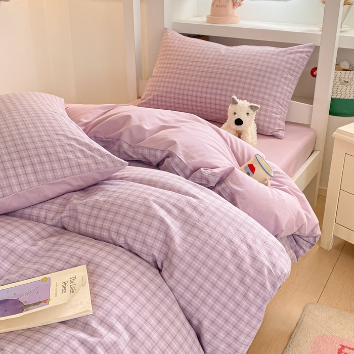 91家纺网 家纺一手货源 找家纺 寐居家纺 2025新款亲肤舒适全棉纯棉色织水洗棉学生三件套 哈曼-紫