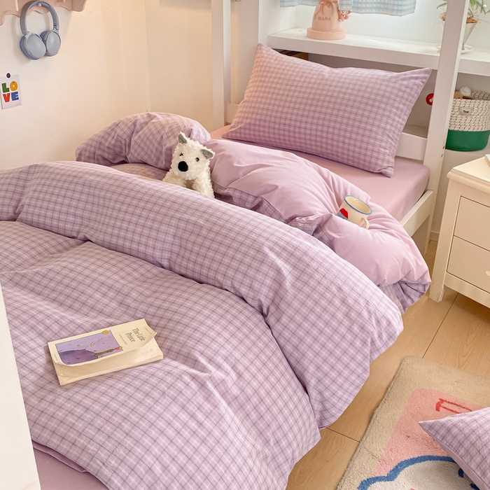 91家纺网 家纺一手货源 找家纺 寐居家纺 2025新款亲肤舒适全棉纯棉色织水洗棉学生三件套 哈曼-紫