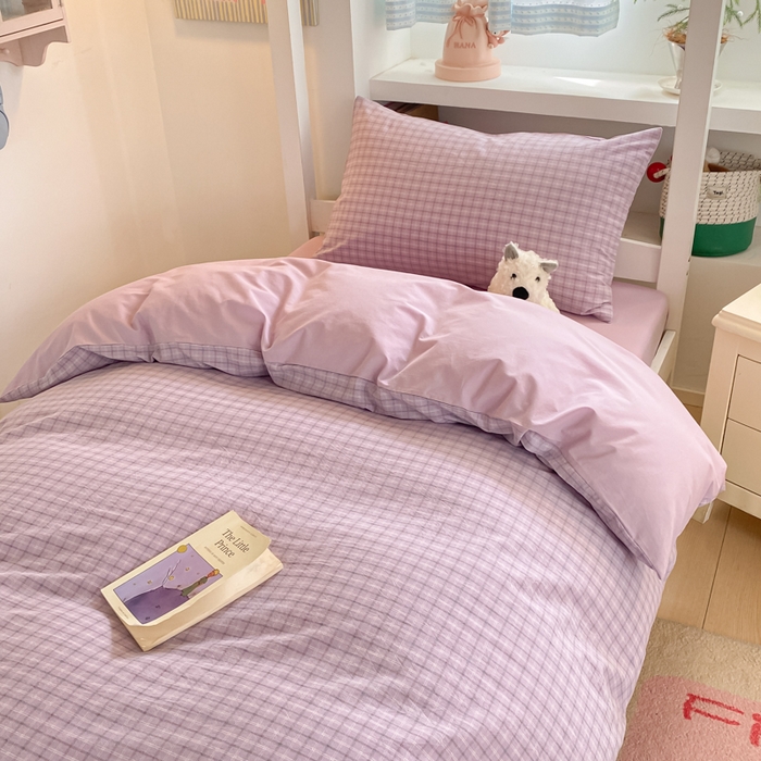 91家纺网 家纺一手货源 找家纺 寐居家纺 2025新款亲肤舒适全棉纯棉色织水洗棉学生三件套 哈曼-紫