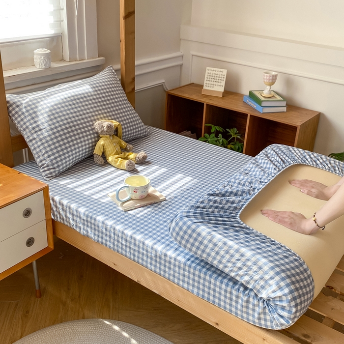 恋人优选 2025新款儿童学生宿舍上下铺全棉纯棉色织床笠单品单床笠床笠单件-无标款系列二 浅蓝小格