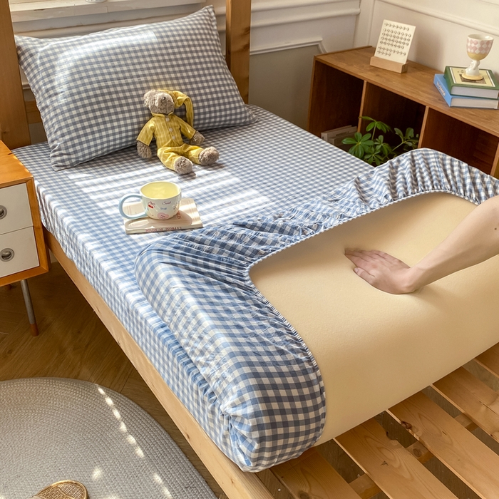 91家纺网 家纺一手货源 找家纺 恋人优选 2025新款儿童学生宿舍上下铺全棉纯棉色织床笠单品单床笠床笠单件-无标款系列二 浅蓝小格