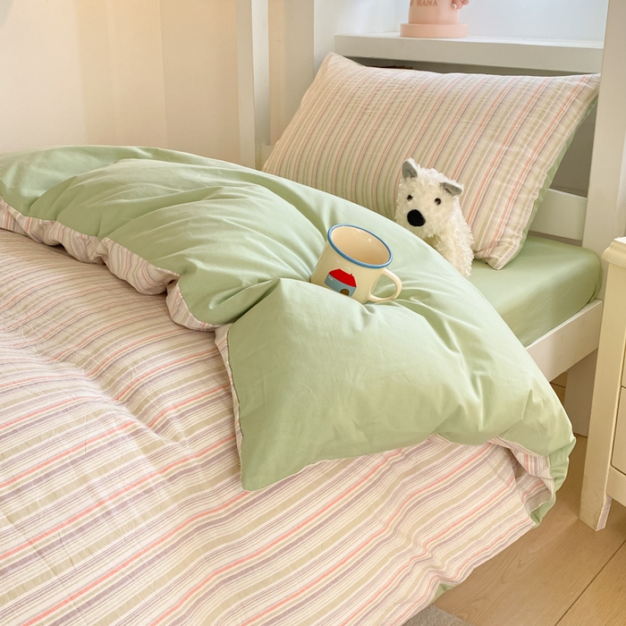 91家纺网 家纺一手货源 找家纺 寐居家纺 2025新款亲肤舒适全棉纯棉色织水洗棉学生三件套 布丁-绿