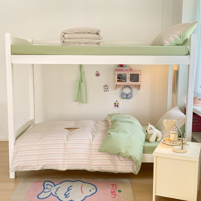 91家纺网 家纺一手货源 找家纺 寐居家纺 2025新款亲肤舒适全棉纯棉色织水洗棉学生三件套 布丁-绿