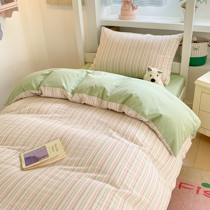 91家纺网 家纺一手货源 找家纺 寐居家纺 2025新款亲肤舒适全棉纯棉色织水洗棉学生三件套 布丁-绿