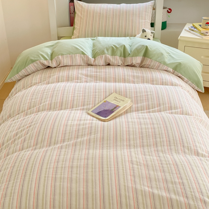 91家纺网 家纺一手货源 找家纺 寐居家纺 2025新款亲肤舒适全棉纯棉色织水洗棉学生三件套 布丁-绿