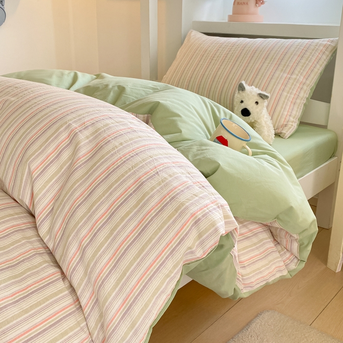 91家纺网 家纺一手货源 找家纺 寐居家纺 2025新款亲肤舒适全棉纯棉色织水洗棉学生三件套 布丁-绿