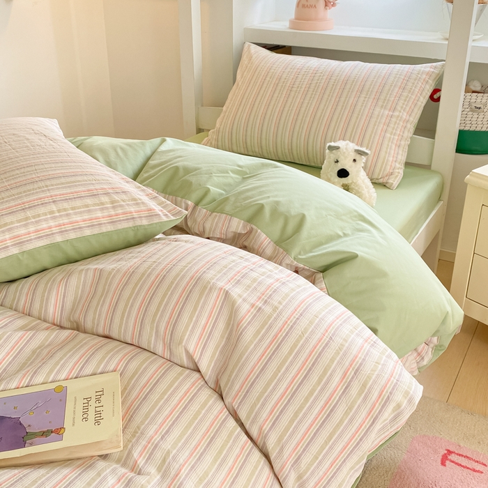 91家纺网 家纺一手货源 找家纺 寐居家纺 2025新款亲肤舒适全棉纯棉色织水洗棉学生三件套 布丁-绿