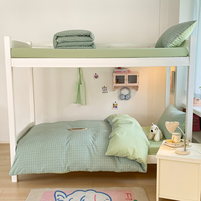 91家纺网 家纺一手货源 找家纺 寐居家纺 2025新款亲肤舒适全棉纯棉色织水洗棉学生三件套 莫尼-绿