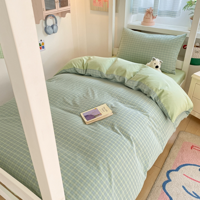 91家纺网 家纺一手货源 找家纺 寐居家纺 2025新款亲肤舒适全棉纯棉色织水洗棉学生三件套 莫尼-绿