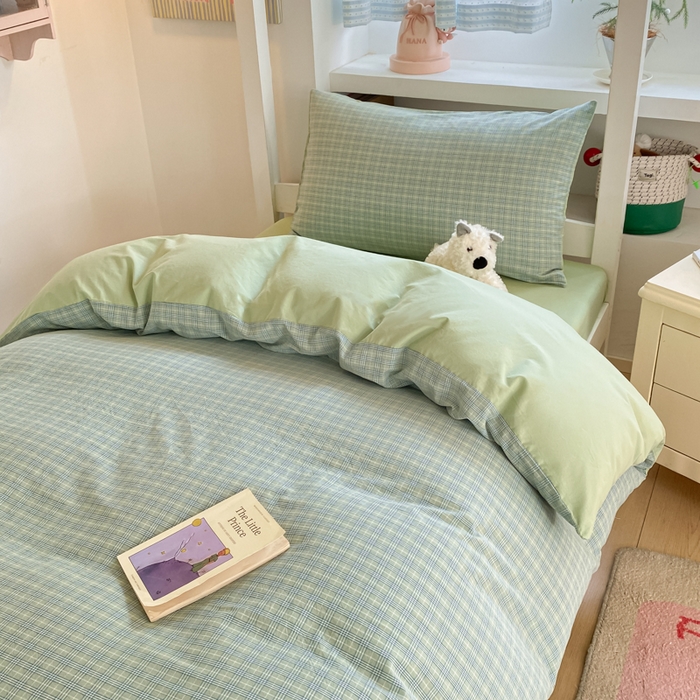 91家纺网 家纺一手货源 找家纺 寐居家纺 2025新款亲肤舒适全棉纯棉色织水洗棉学生三件套 莫尼-绿