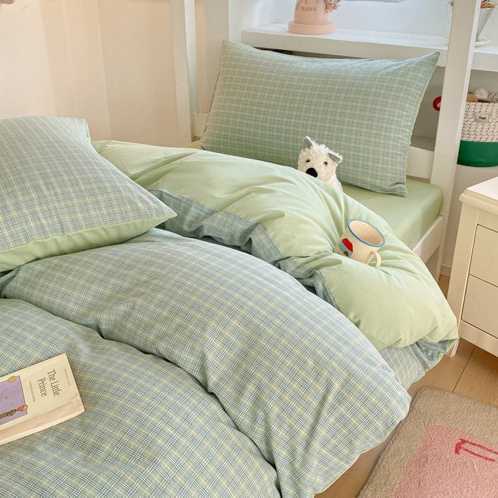 91家纺网 家纺一手货源 找家纺 寐居家纺 2025新款亲肤舒适全棉纯棉色织水洗棉学生三件套 莫尼-绿