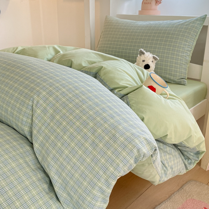 91家纺网 家纺一手货源 找家纺 寐居家纺 2025新款亲肤舒适全棉纯棉色织水洗棉学生三件套 莫尼-绿