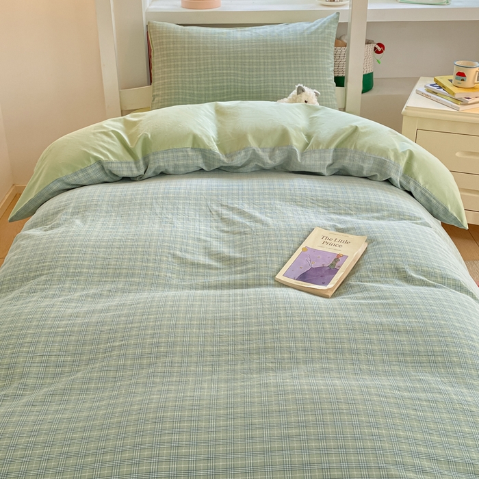 91家纺网 家纺一手货源 找家纺 寐居家纺 2025新款亲肤舒适全棉纯棉色织水洗棉学生三件套 莫尼-绿