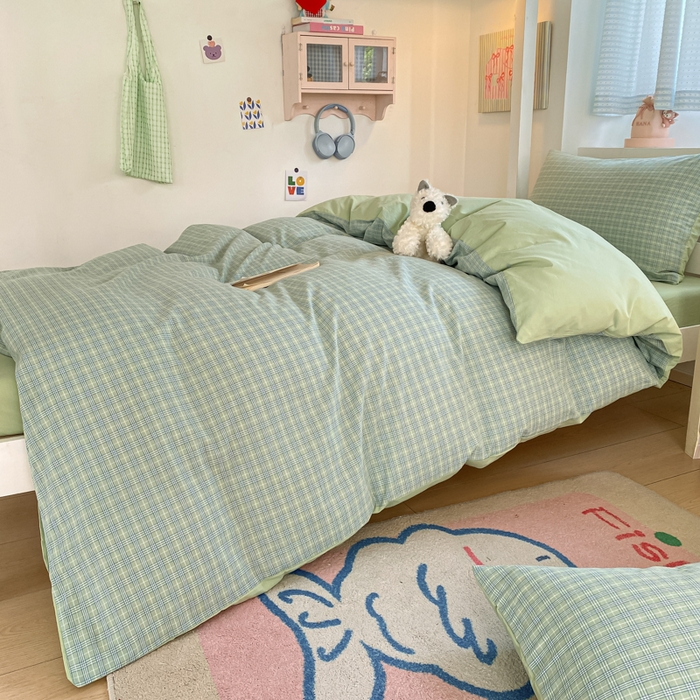 91家纺网 家纺一手货源 找家纺 寐居家纺 2025新款亲肤舒适全棉纯棉色织水洗棉学生三件套 莫尼-绿