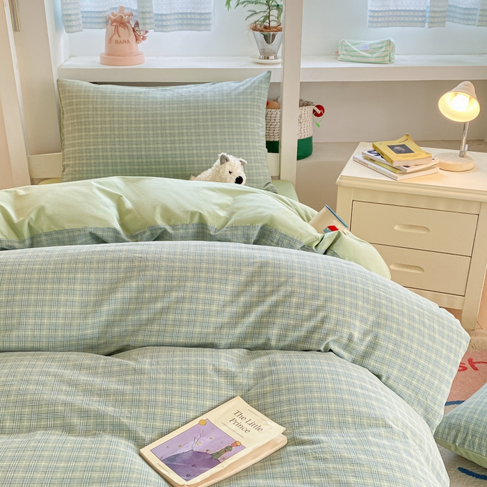 91家纺网 家纺一手货源 找家纺 寐居家纺 2025新款亲肤舒适全棉纯棉色织水洗棉学生三件套 莫尼-绿