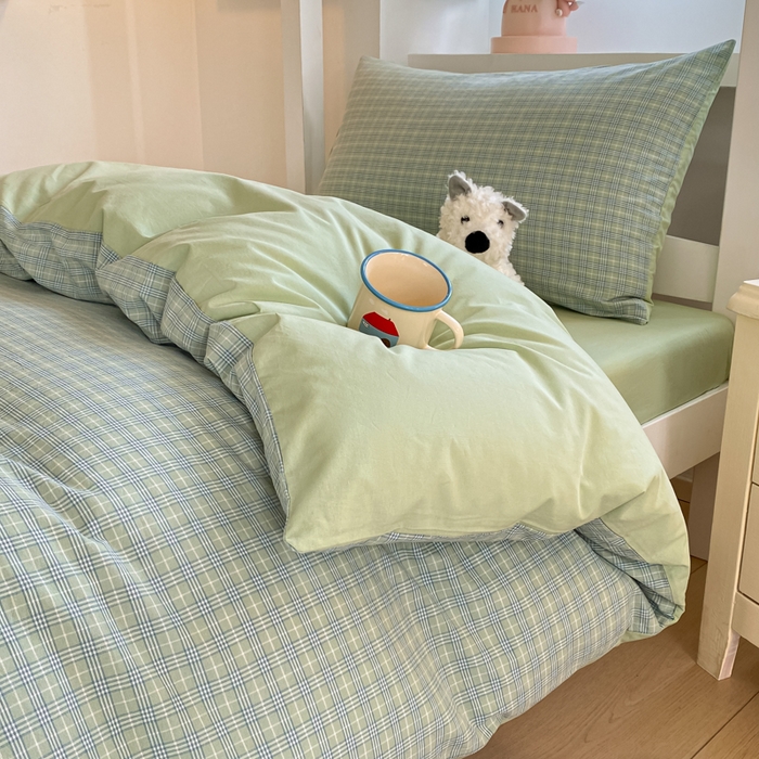 91家纺网 家纺一手货源 找家纺 寐居家纺 2025新款亲肤舒适全棉纯棉色织水洗棉学生三件套 莫尼-绿